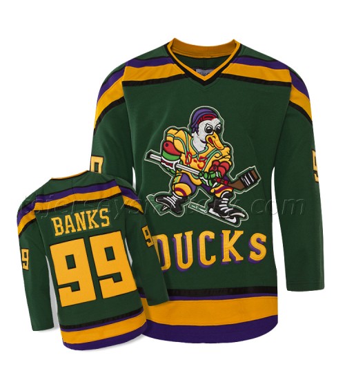 Anaheim Mighty Ducks 99 Adam Banks Movie Hockey Jersey Green